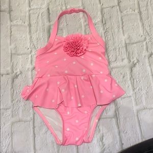 Pink polkadot Old Navy swimsuit. 18 to 24 months